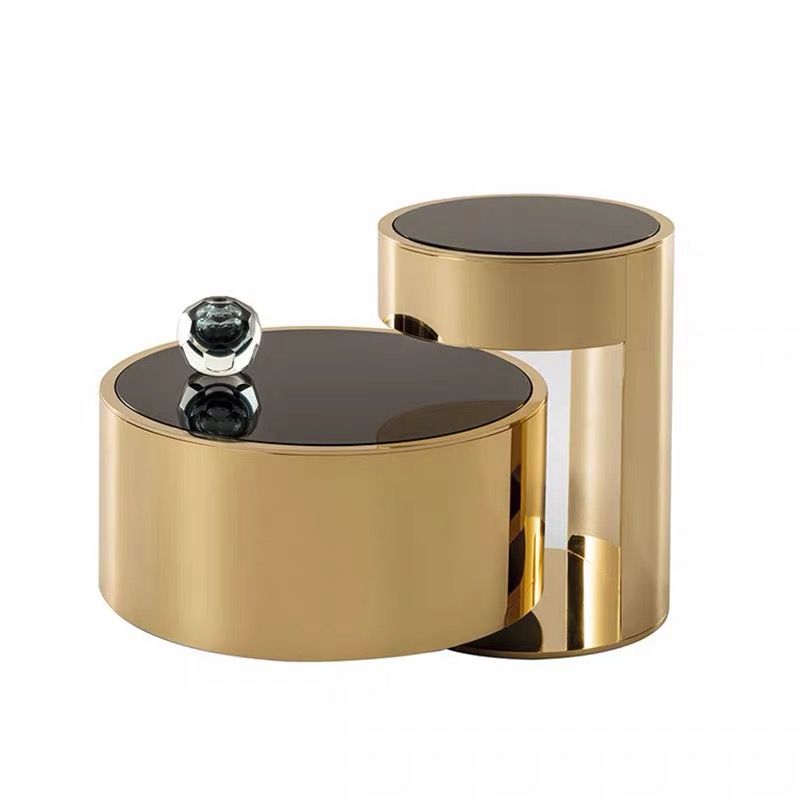 Couchtisch Edles Beistelltisch 2er Set mit schwarzer Glasplatte 60 cm Kaffeetisch Wohnzimmertisch