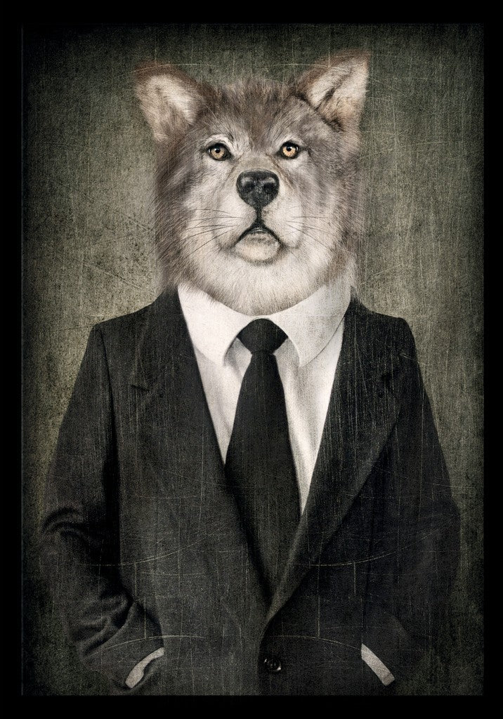 Alphawolf im Anzug Gemälde 100x70cm