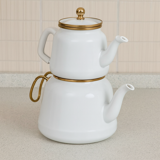 Teekanne Dawa Retro 2er Set 2,5 L Hitzebeständig Weiß