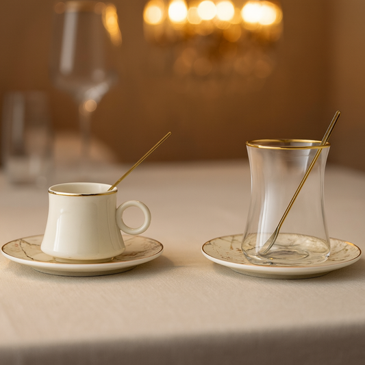Bricard Tee - Espresso Set 24 telig Weiß inkl. Untertasse und Löffel