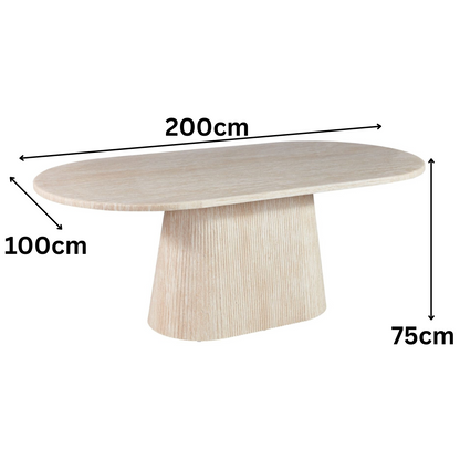 Esstisch Desio massive Travertin Tischplatte edle Tischbeine im Säulenstil 200cm beige