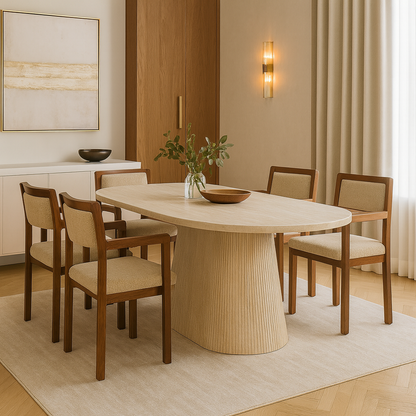 Esstisch Desio massive Travertin Tischplatte edle Tischbeine im Säulenstil 200cm beige