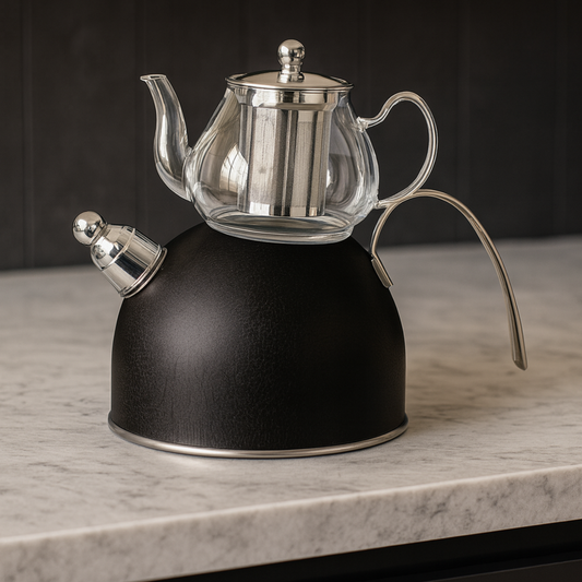 Teekanne  Djena Retro 2er Set Glaskanne 2,5 L Hitzebeständig Anthrazit