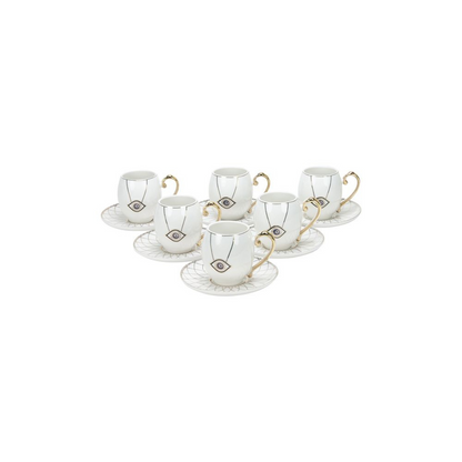 Espresso Set mit Unterteller Nazar Boncuk 12 teilig Weiß Keramik