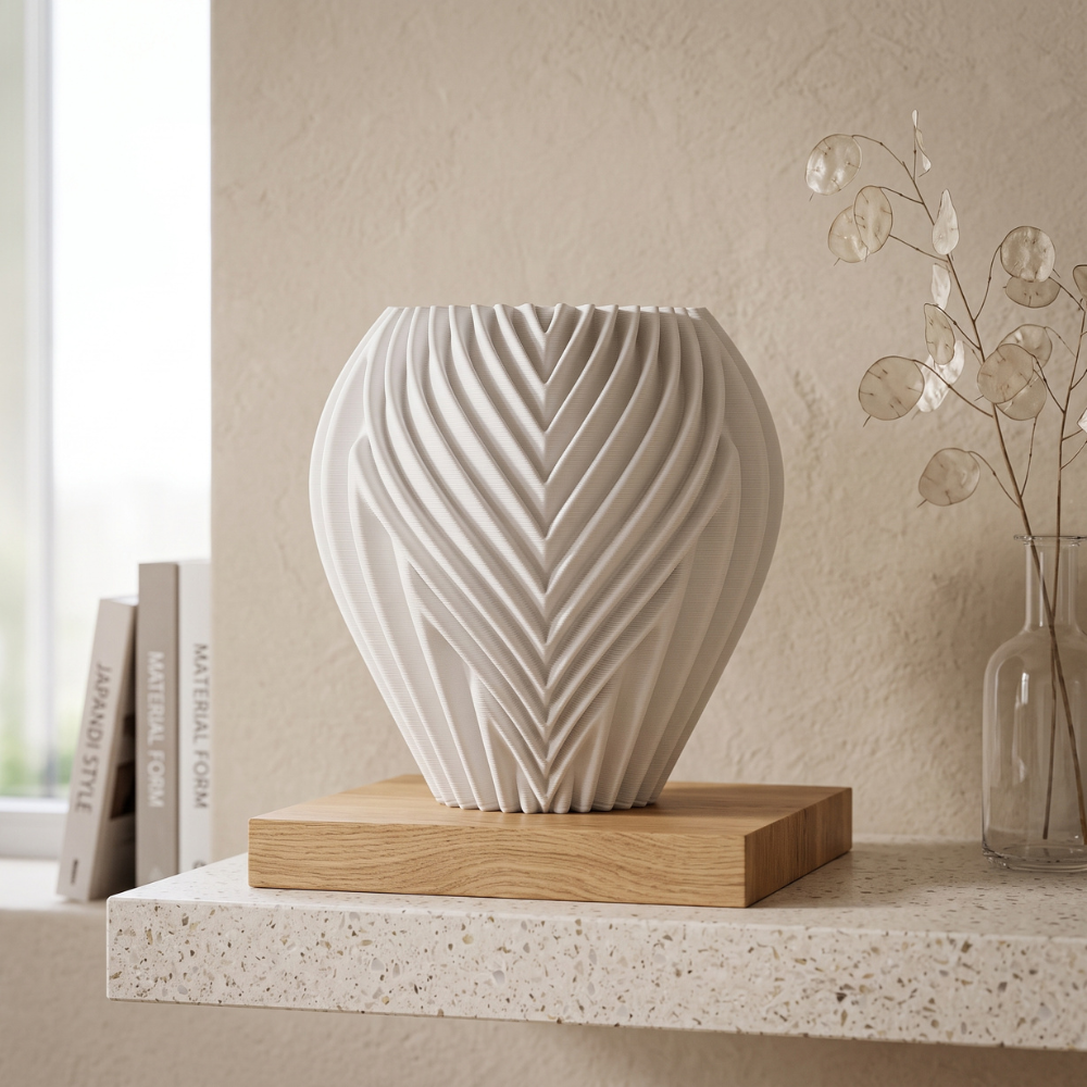 Design-Vase PINA Skulpturale Keramikvase mit 3D-Struktur und wellenförmigem Rand