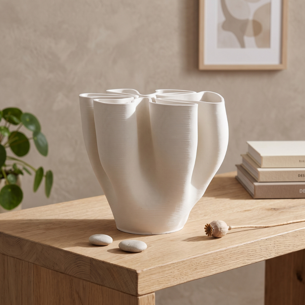 Design-Vase LUCY Skulpturale Keramikvase mit organisch geschwungenem Rand
