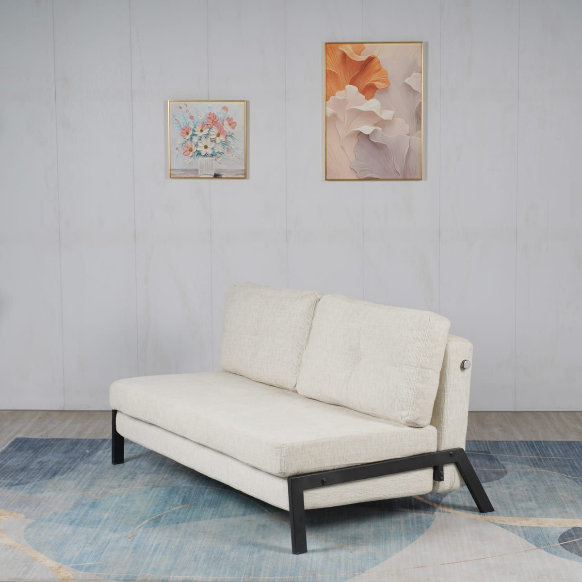 Schlafsofa Sessel mit 2in1 Design beige 2er Sitz mit Metallgestell ink – alesvelt