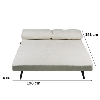 Schlafsofa Sessel mit 2in1 Design beige 2er Sitz mit Metallgestell inkl.Rückenpolster 151x96x40H CM