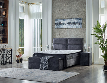 Boxspringbett  FOCUS Night Blue Velvet Set Samt Matratze Topper inklusive 160x200 - 180x200