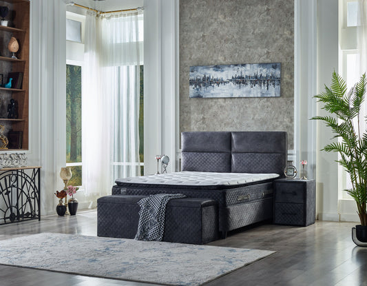 Boxspringbett  FOCUS Night Blue Velvet Set Samt Matratze Topper inklusive 160x200 - 180x200