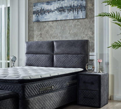 Boxspringbett  FOCUS Night Blue Velvet Set Samt Matratze Topper inklusive 160x200 - 180x200