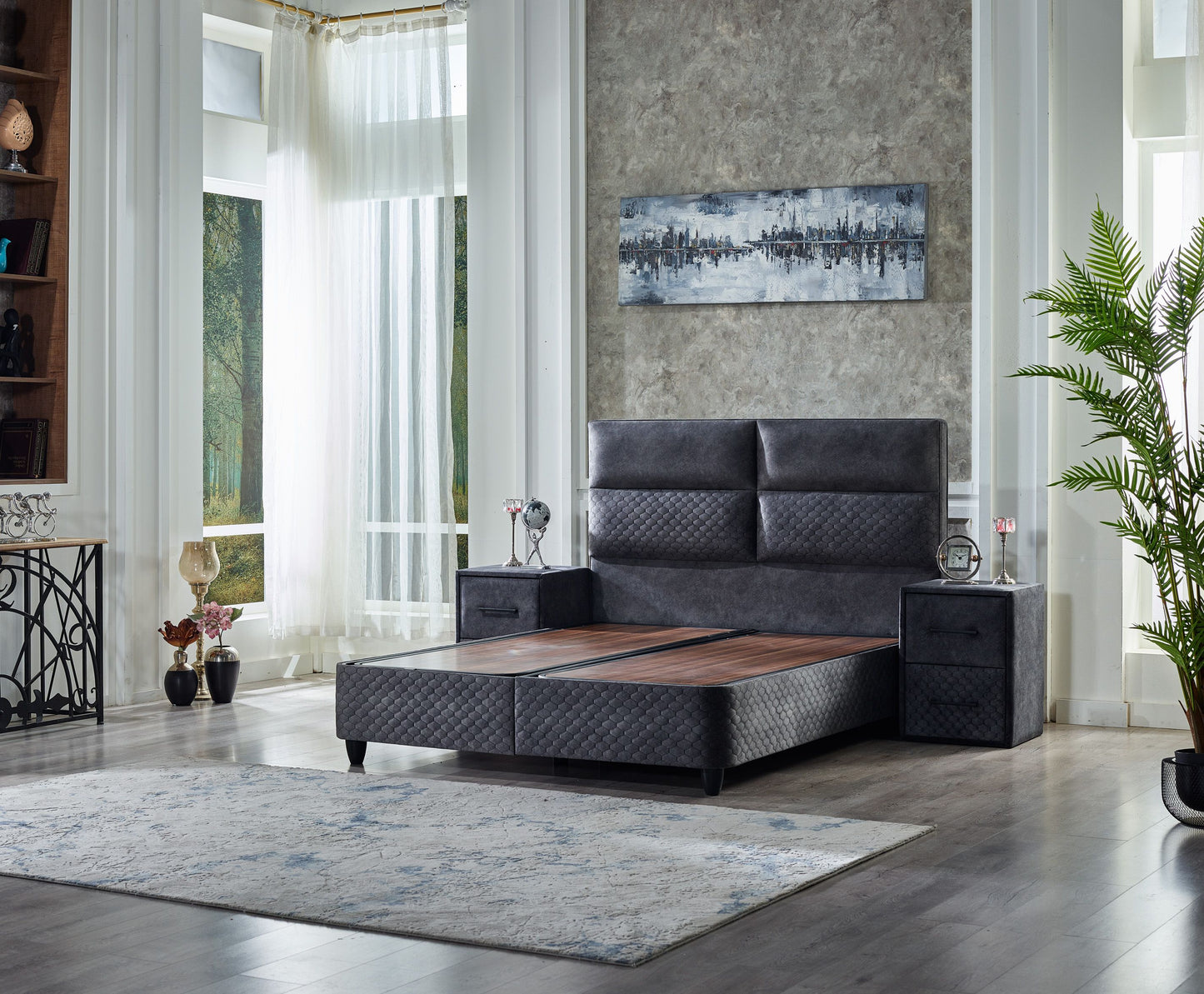 Boxspringbett  FOCUS Night Blue Velvet Set Samt Matratze Topper inklusive 160x200 - 180x200