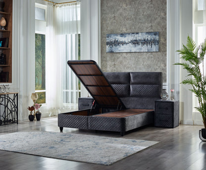 Boxspringbett  FOCUS Night Blue Velvet Set Samt Matratze Topper inklusive 160x200 - 180x200