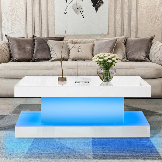 Couchtisch Couchtisch für Wohnzimmer, LED, Klarglas, moderner, Licht 130 cm