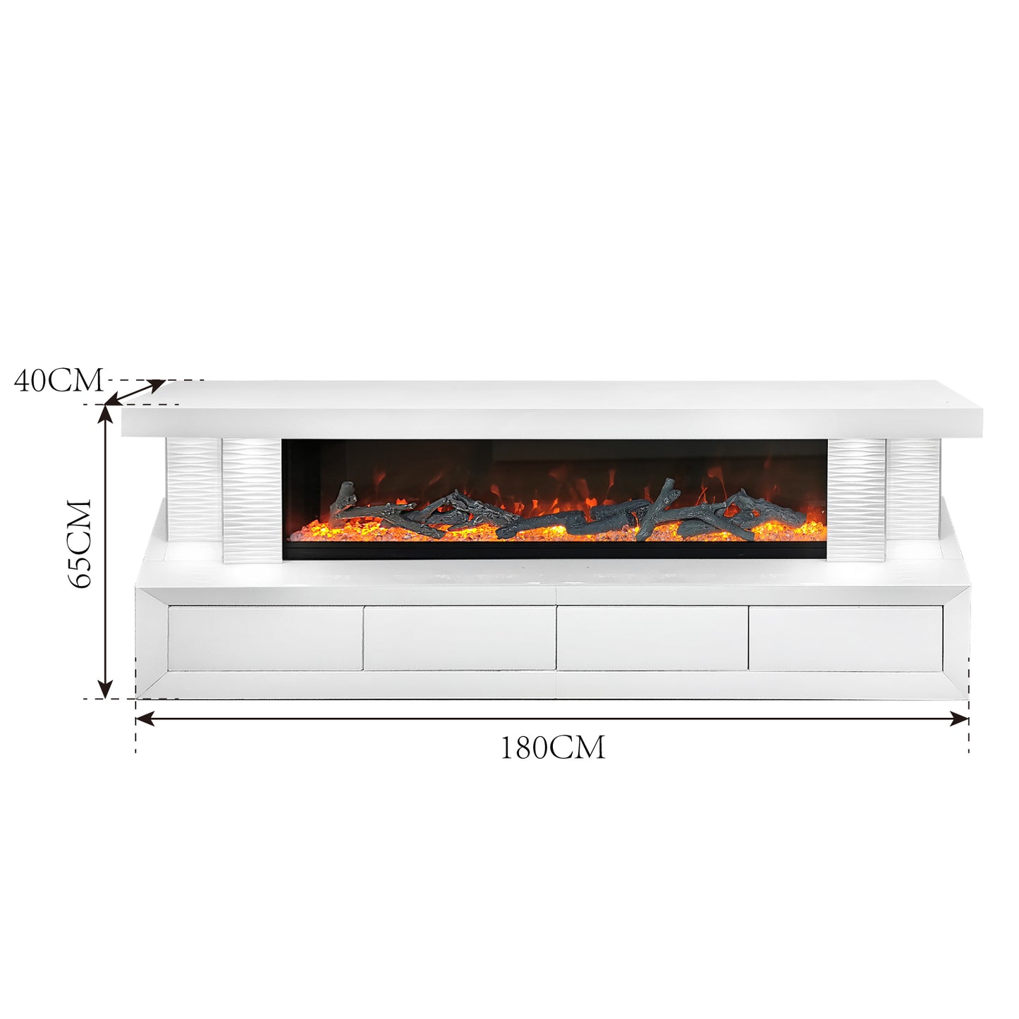 TV-Schrank Luxus Sideboard NOVA Kamin Funktion LED 180cm Weiss