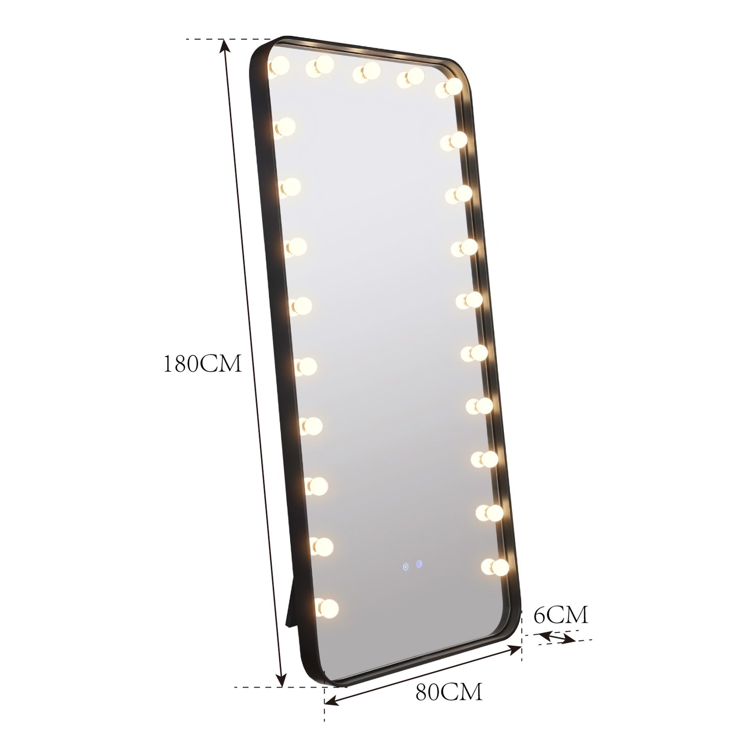 Moderne Ganzkörperspiegel/Standspiegel mit Bluetooth und LED Beleuchtung Schwarz 180 x 80 cm