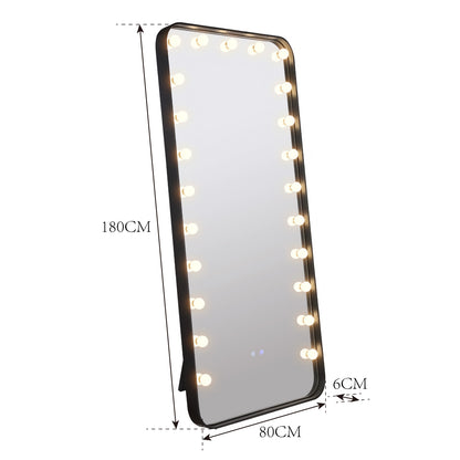 Moderne Ganzkörperspiegel/Standspiegel mit Bluetooth und LED Beleuchtung Schwarz 180 x 80 cm