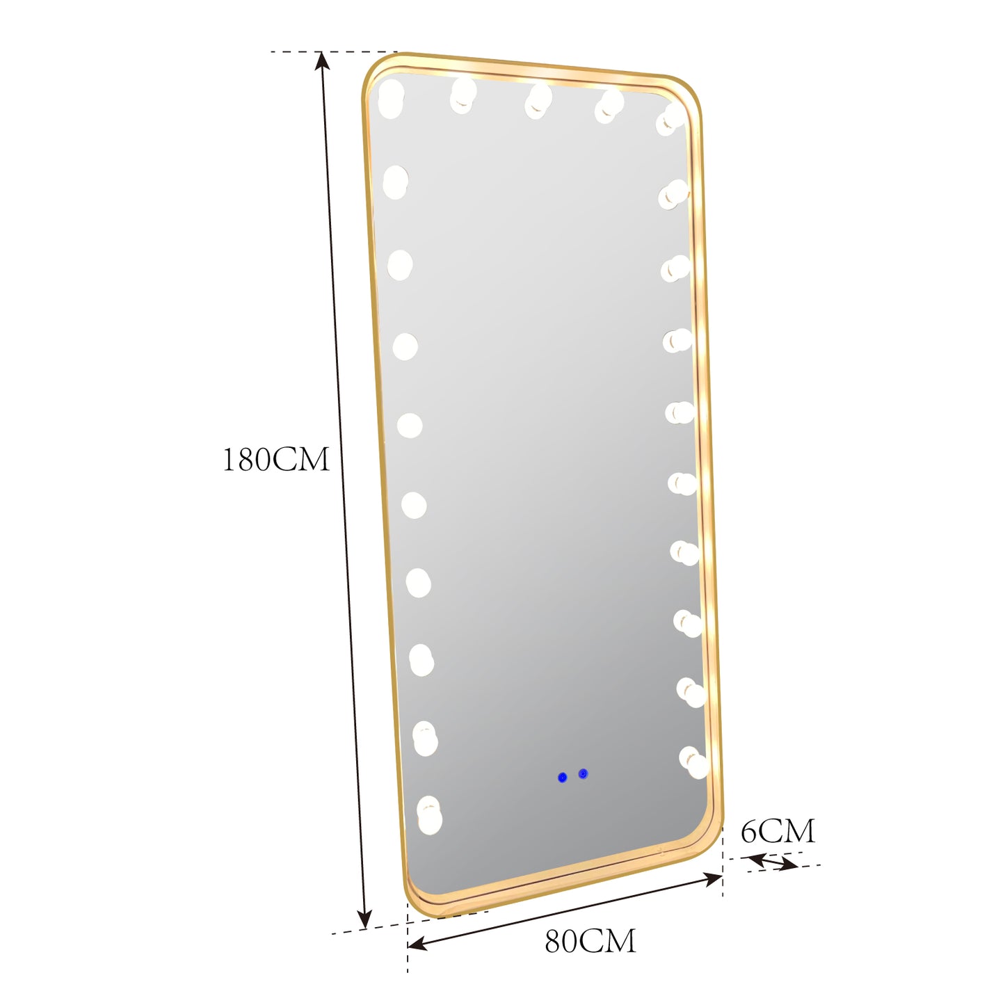 Moderne Ganzkörperspiegel/Standspiegel mit Bluetooth und LED Beleuchtung Gold 180 x 80 cm