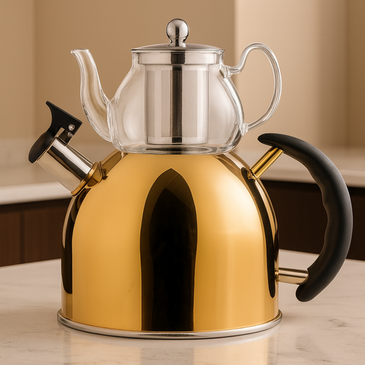 Teekanne Gaya Retro 2er Set 2,5 L Hitzebeständig Gold