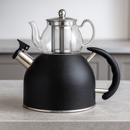Teekanne Gaya Retro 2er Set 2,5 L Hitzebeständig Schwarz
