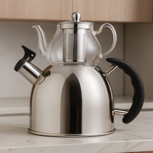 Teekanne Gaya Retro 2er Set 2,5 L Hitzebeständig Silber