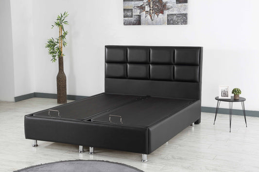 Hypersoft DEMONTE schwarz Polyurethan Leder Boxspringbett Set 3 teilig 90x200 - 180x200