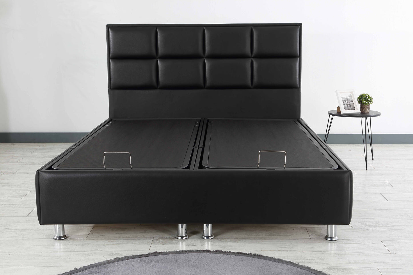 Hypersoft DEMONTE schwarz Polyurethan Leder Boxspringbett Set 3 teilig 90x200 - 180x200