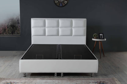 Hypersoft DEMONTE weiß Polyurethan Leder Boxspringbett Set 3 teilig 90x200 - 180x200