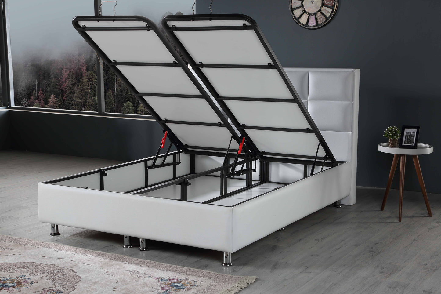 Hypersoft DEMONTE weiß Polyurethan Leder Boxspringbett Set 3 teilig 90x200 - 180x200