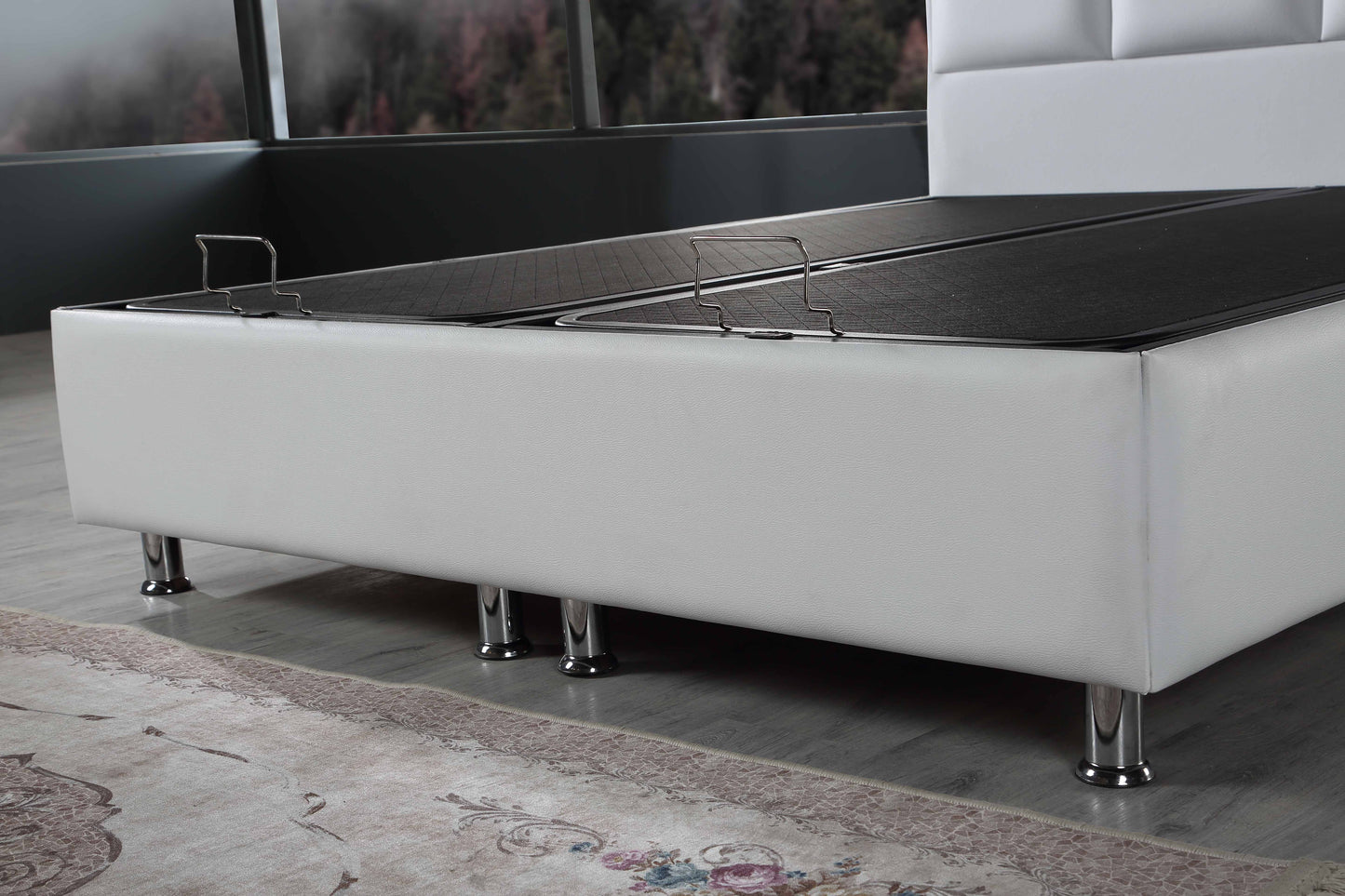 Hypersoft DEMONTE weiß Polyurethan Leder Boxspringbett Set 3 teilig 90x200 - 180x200