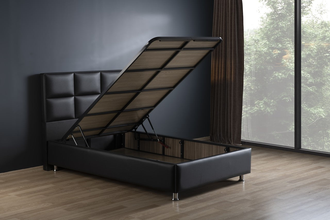 Hypersoft DEMONTE schwarz Polyurethan Leder Boxspringbett Set 3 teilig 90x200 - 180x200