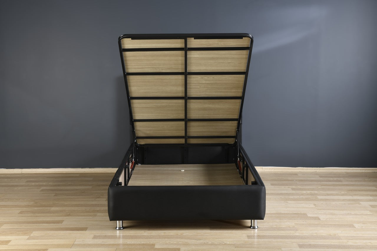 Hypersoft DEMONTE schwarz Polyurethan Leder Boxspringbett Set 3 teilig 90x200 - 180x200