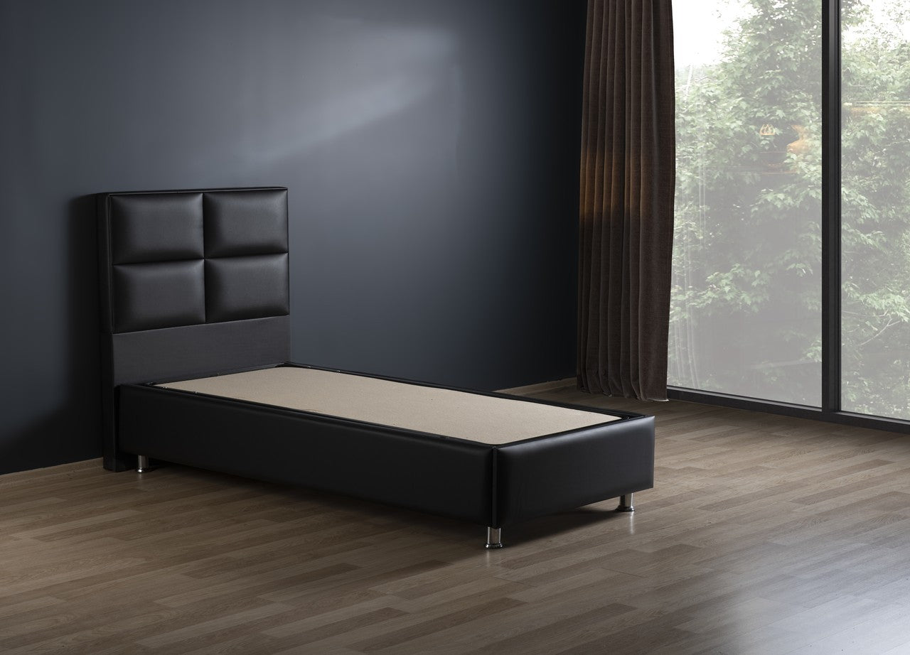 Hypersoft DEMONTE schwarz Polyurethan Leder Boxspringbett Set 3 teilig 90x200 - 180x200