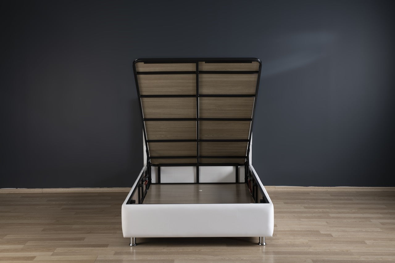 Hypersoft DEMONTE weiß Polyurethan Leder Boxspringbett Set 3 teilig 90x200 - 180x200