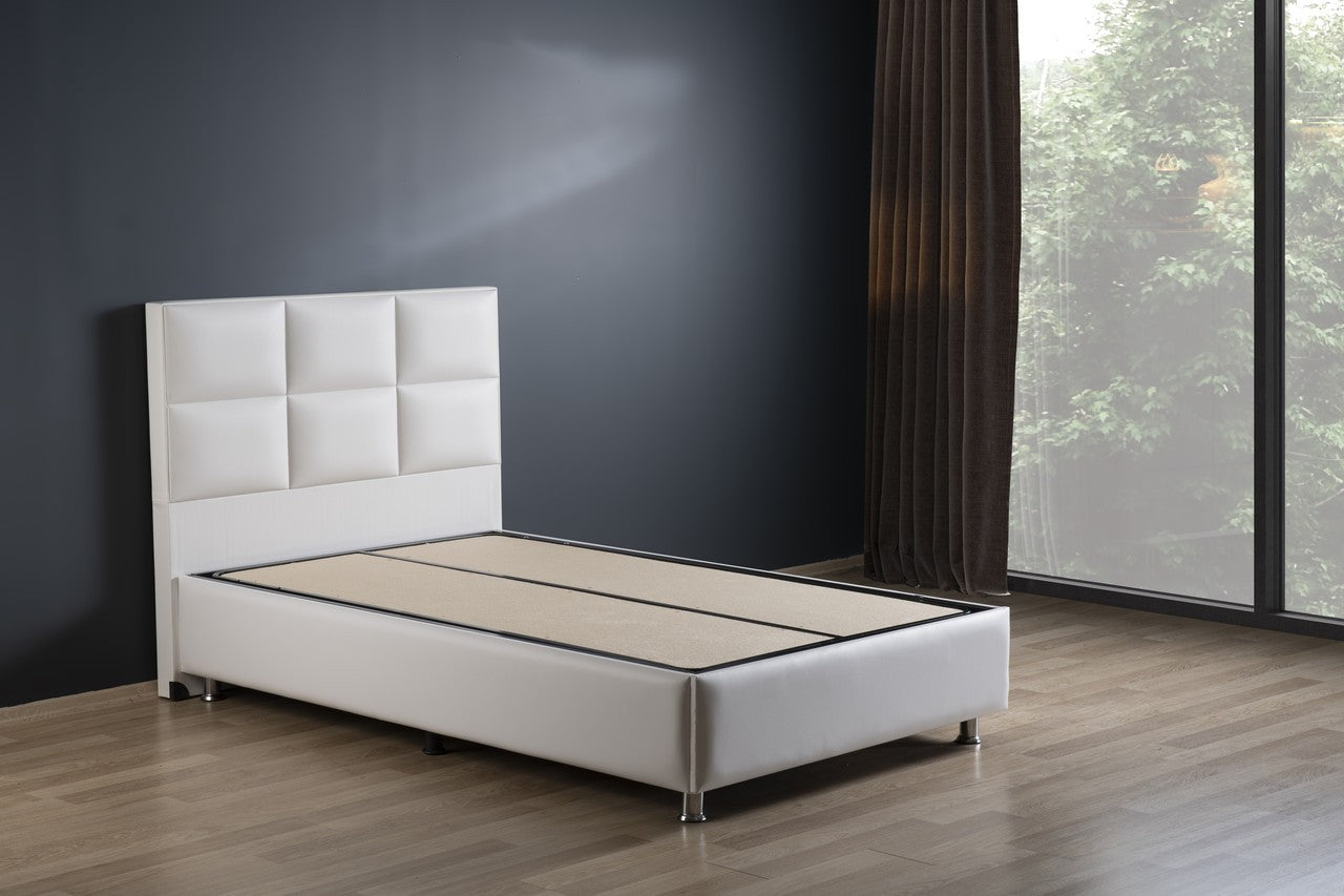Hypersoft DEMONTE weiß Polyurethan Leder Boxspringbett Set 3 teilig 90x200 - 180x200