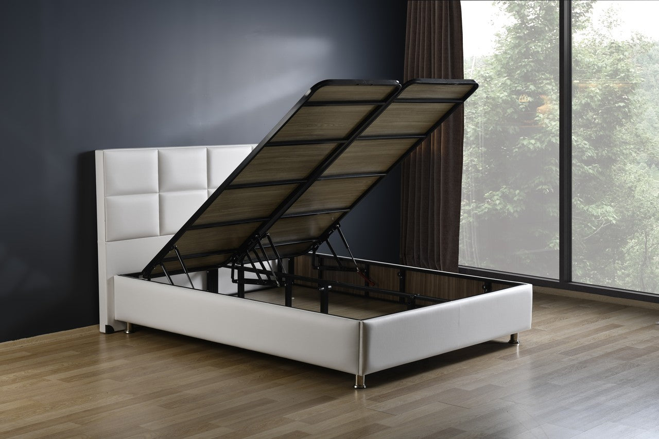 Hypersoft DEMONTE weiß Polyurethan Leder Boxspringbett Set 3 teilig 90x200 - 180x200