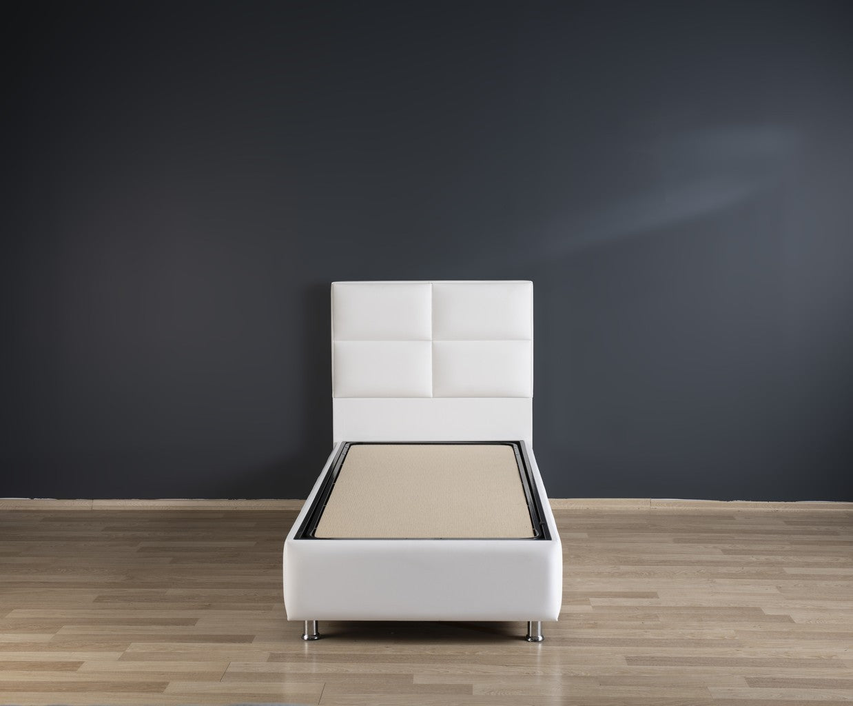 Hypersoft DEMONTE weiß Polyurethan Leder Boxspringbett Set 3 teilig 90x200 - 180x200