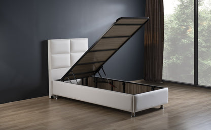 Hypersoft DEMONTE weiß Polyurethan Leder Boxspringbett Set 3 teilig 90x200 - 180x200
