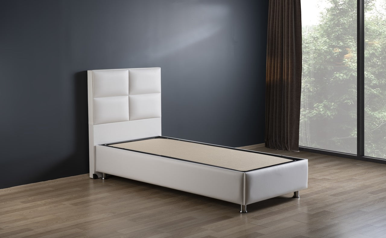 Hypersoft DEMONTE weiß Polyurethan Leder Boxspringbett Set 3 teilig 90x200 - 180x200