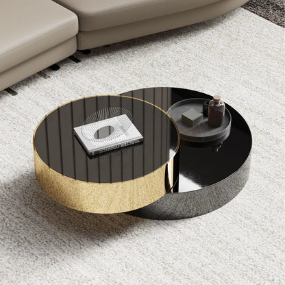 Edles Couchtisch 2er Set mit schwarzer Glasplatte goldener Rahmen 100cm Kaffeetisch Couchtisch Wohnzimmertisch