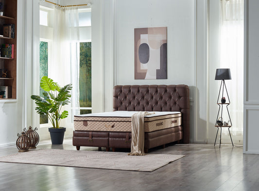 Boxspringbett  HEAVEN Cognac Set Samt Matratze Topper inklusive 160x200 - 180x200