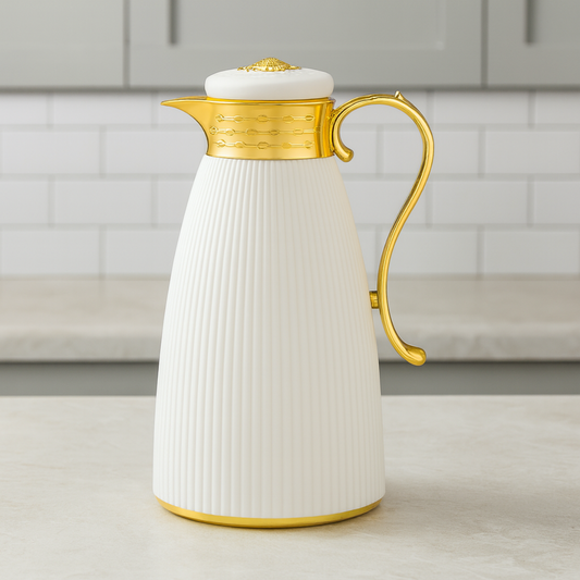 Thermosflasche HELENA  1,0 L Weiß-Gold