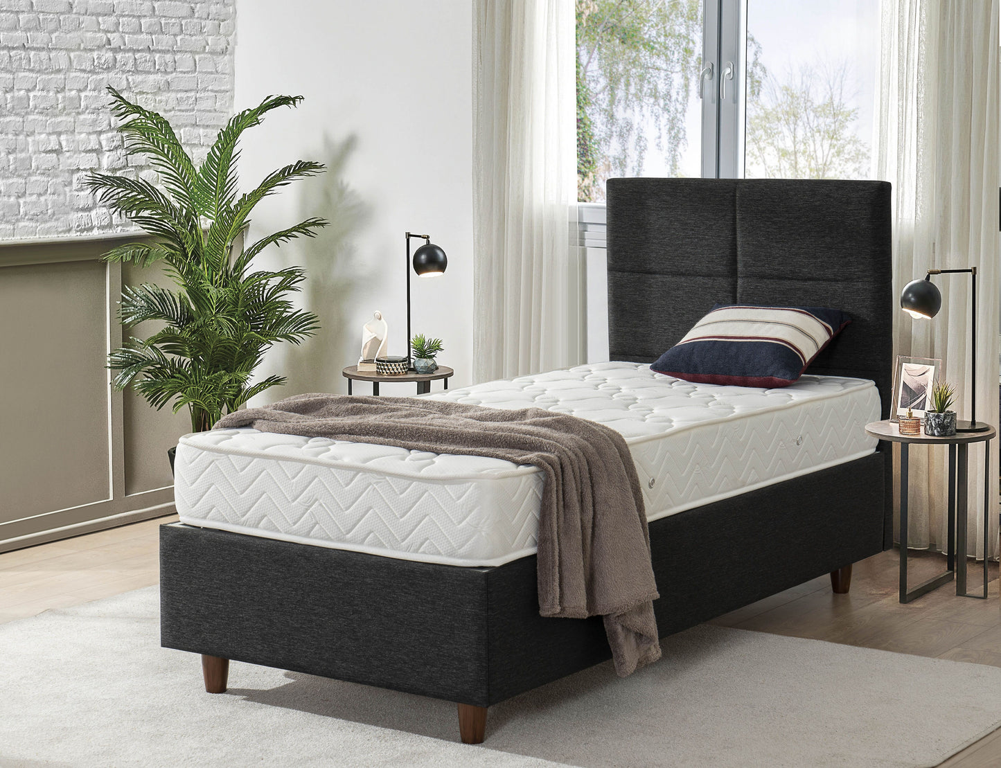 Hypersoft FABRIC schwarz Boxspringbett Stauraum Set 3 teilig 90x200 - 180x200