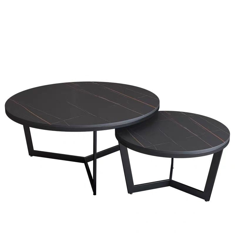 Couchtisch 2er Set mit schwarzer MDF Platte in Marmor Optik 80x45cm