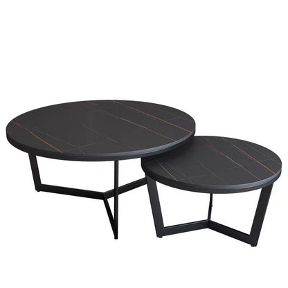 Couchtisch 2er Set mit schwarzer MDF Platte in Marmor Optik 80x45cm