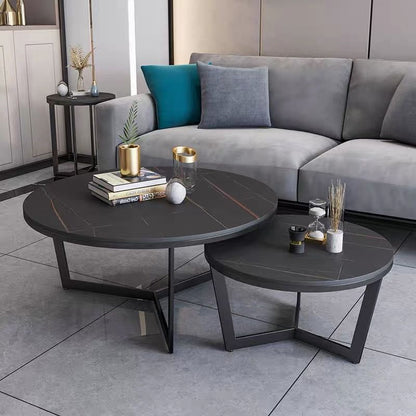 Couchtisch 2er Set mit schwarzer MDF Platte in Marmor Optik 80x45cm