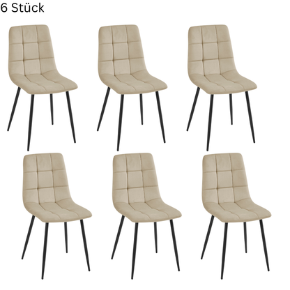 Gepolsterte Esszimmerstuhl mit Rückenlehne aus Samt und Metallbeine Beige 6er Set