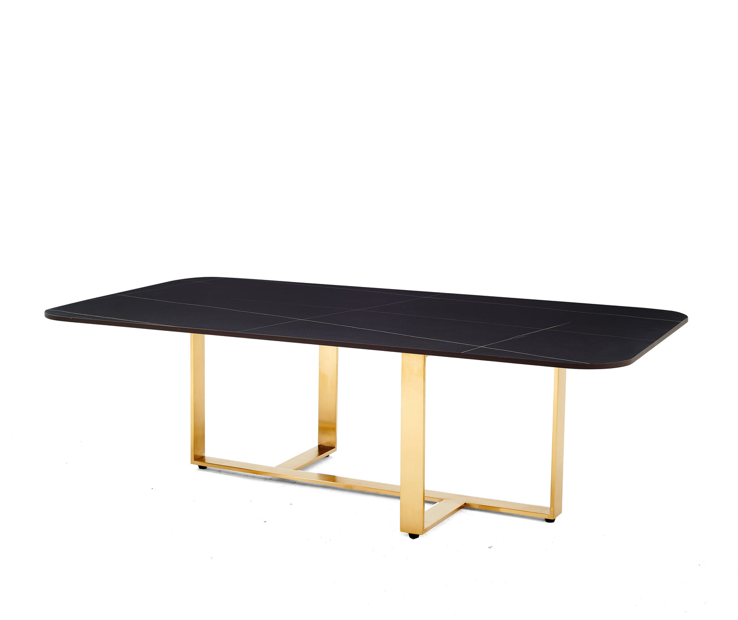 Couchtisch Beistelltisch moderner Kaffeetisch Wohnzimmertisch  Marmor Optik  Schwarz vergoldete Tischbeine 130 cm