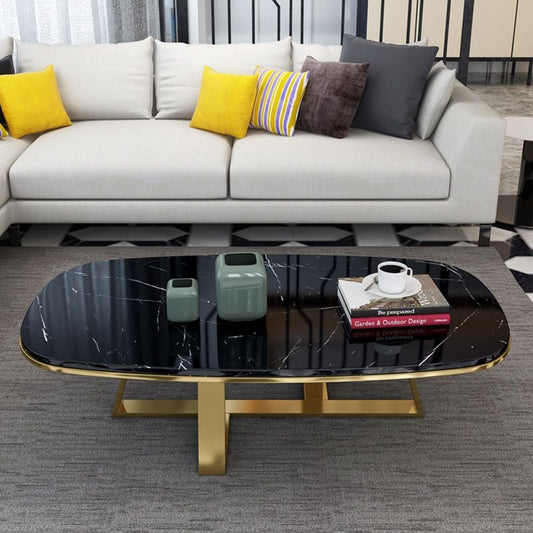 Couchtisch oval für Wohnzimmer Marmortisch vergoldeter Edelstahlrahmen/beine
