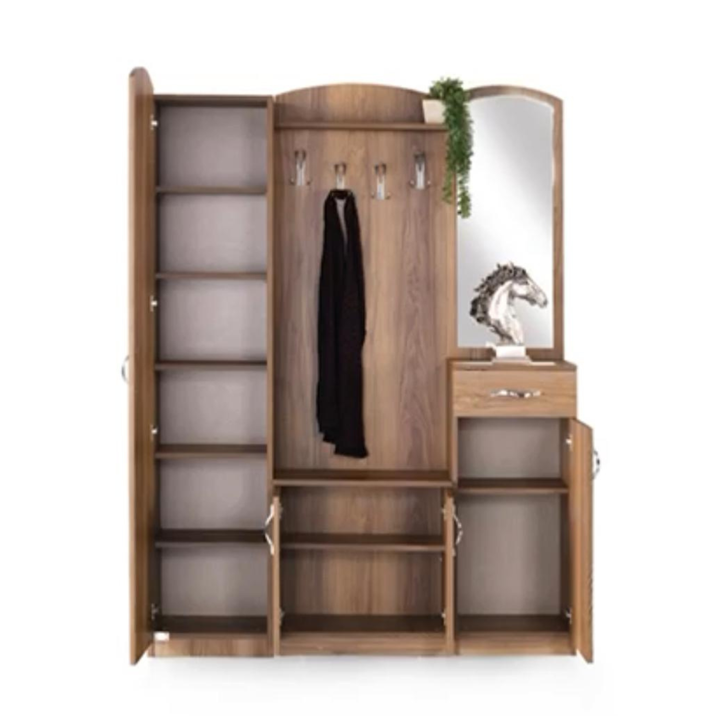 Garderobenschrank LENA Braun mit Spiegel 144x37x198H CM